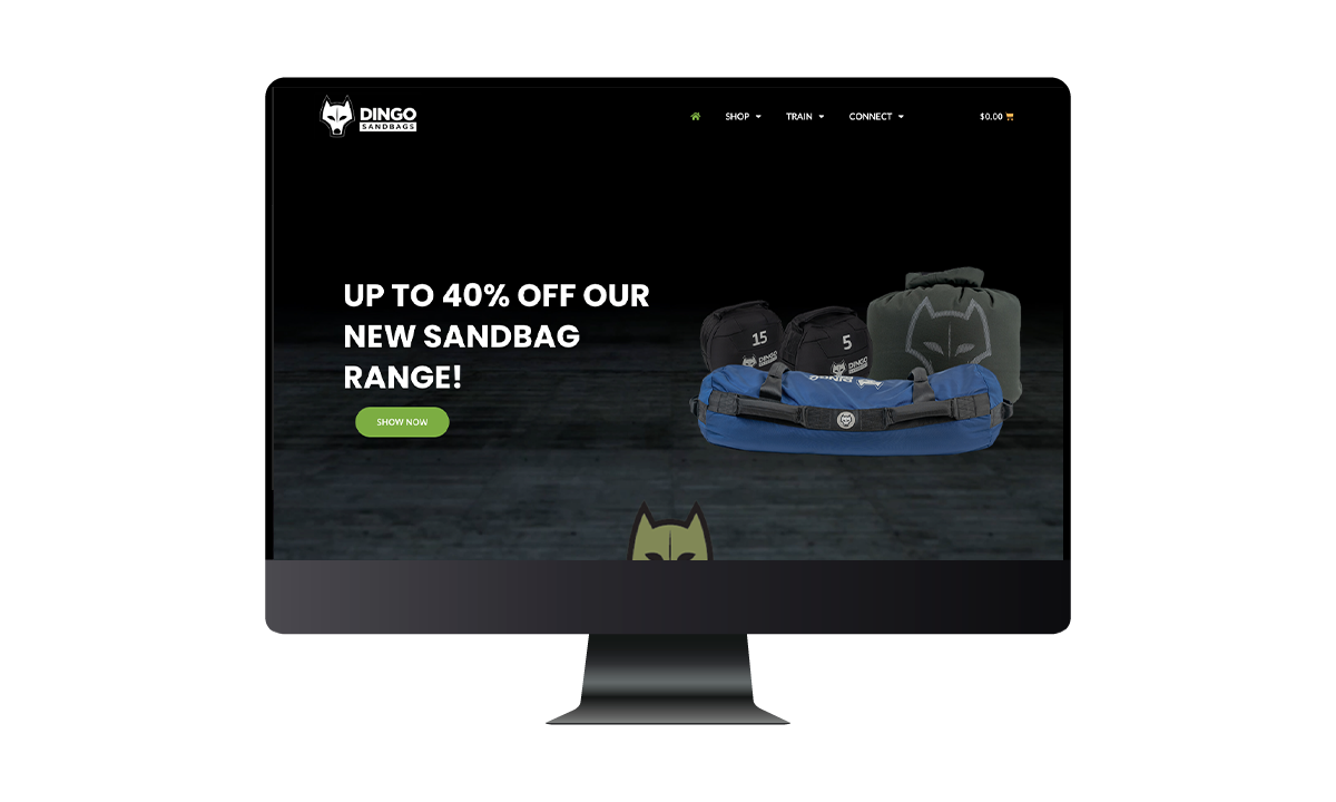 Dingo Sandbags Homepage 2022 on Black-Mac