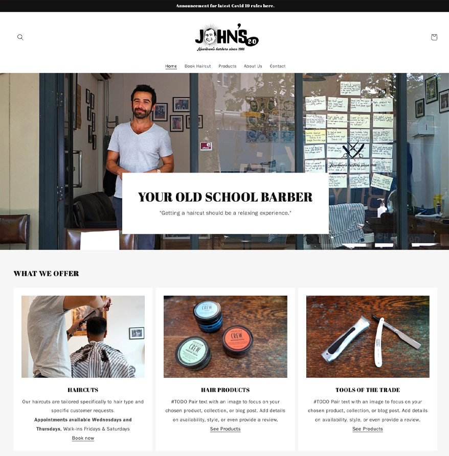Johns 2.0 Barber - Shopify Website Design