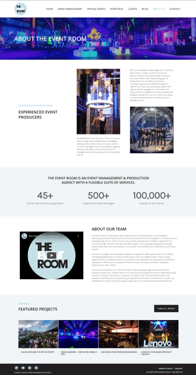 The Event Room About Page Design